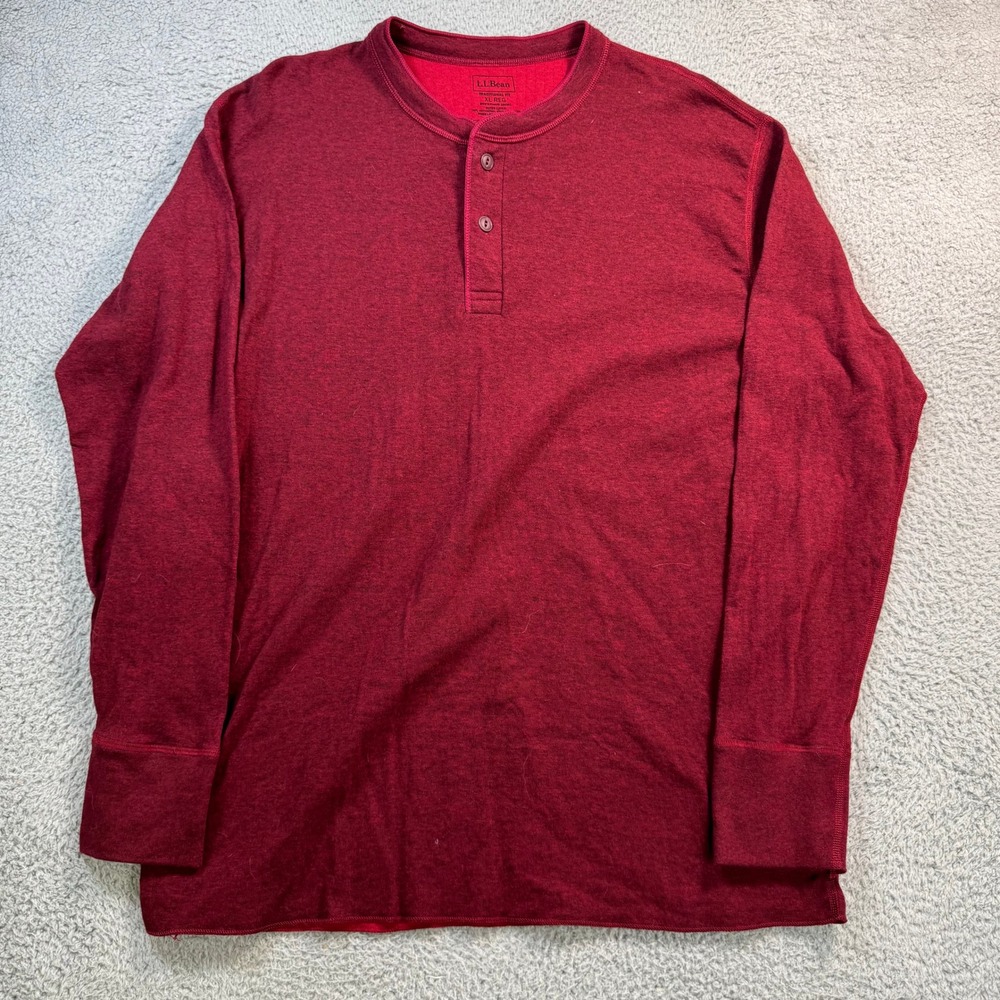 LL Bean Mens XL Regular Henley Shirt Red Wool Blend Dual Layer Canada 188991